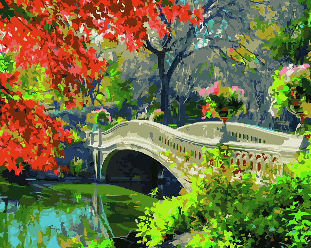 Paisaje Natural con Puente y Árboles Pintar por Números