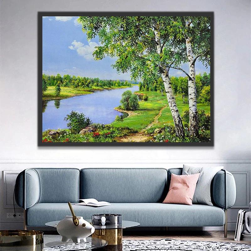 Paisaje Natural de Bosque y Río Pintar por Números
