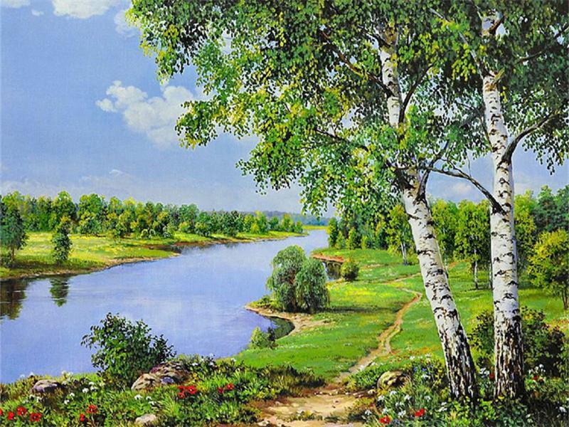 Paisaje Natural de Bosque y Río Pintar por Números