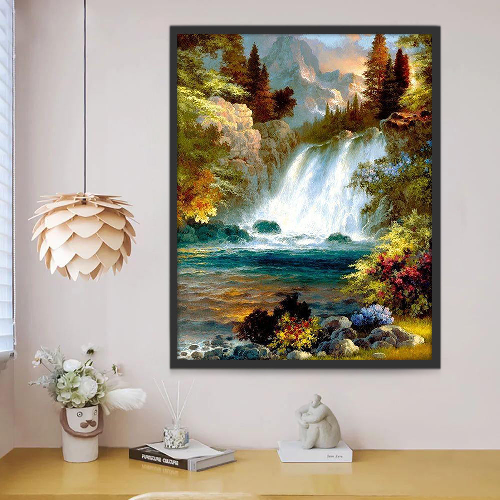 Paisaje Natural de Cascada en Bosque Pintar por Números
