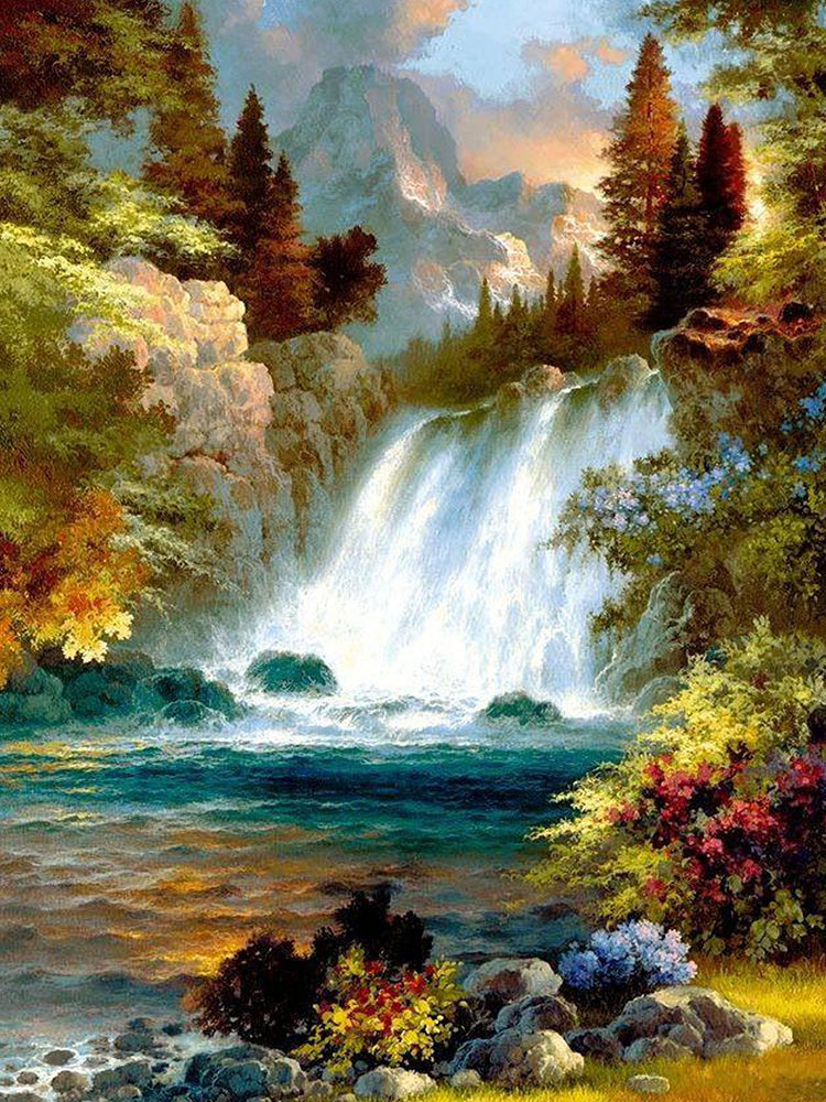 Paisaje Natural de Cascada en Bosque Pintar por Números