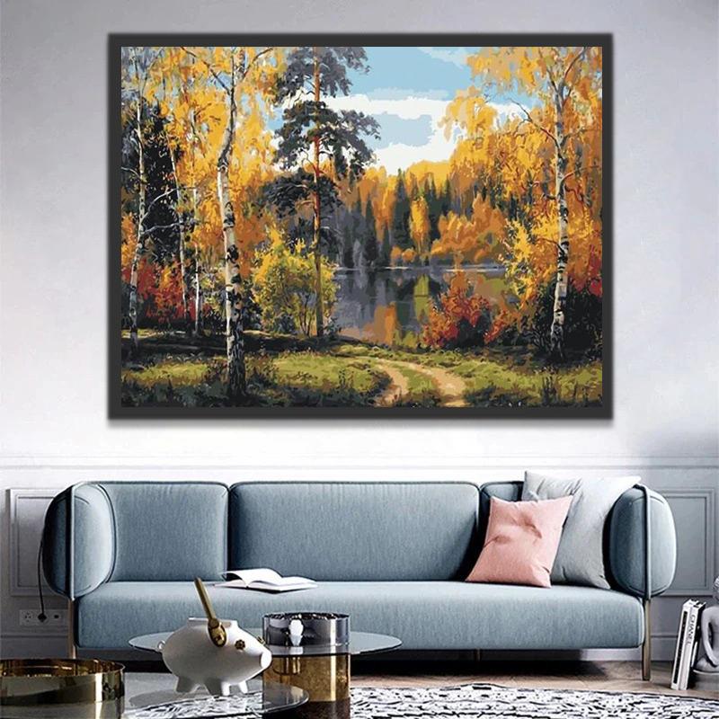 Paisaje Natural Otoñal de Río y Bosque Pintar por Números