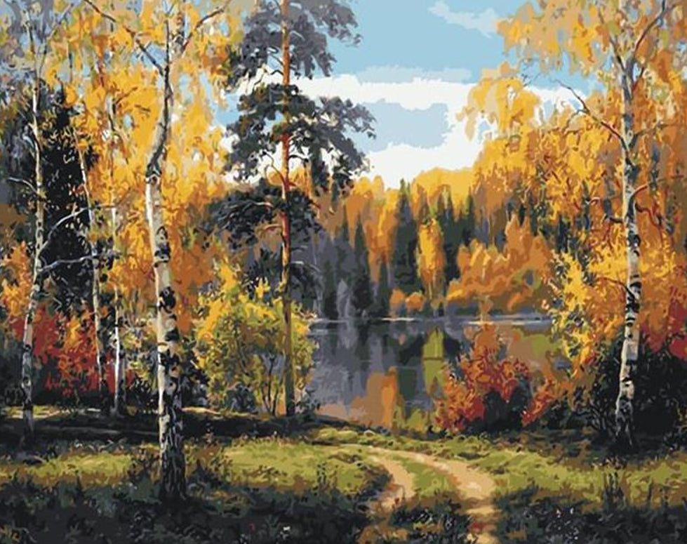 Paisaje Natural Otoñal de Río y Bosque Pintar por Números