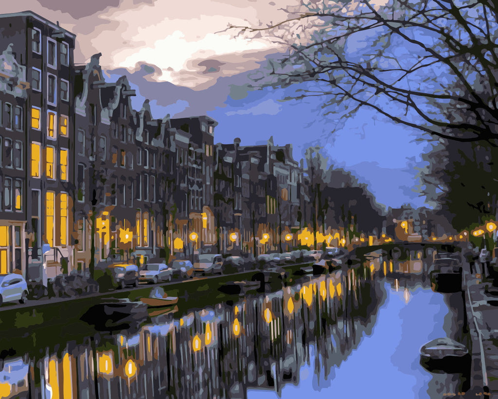 Paisaje Nocturno con Fila de Casas Pintar por Números