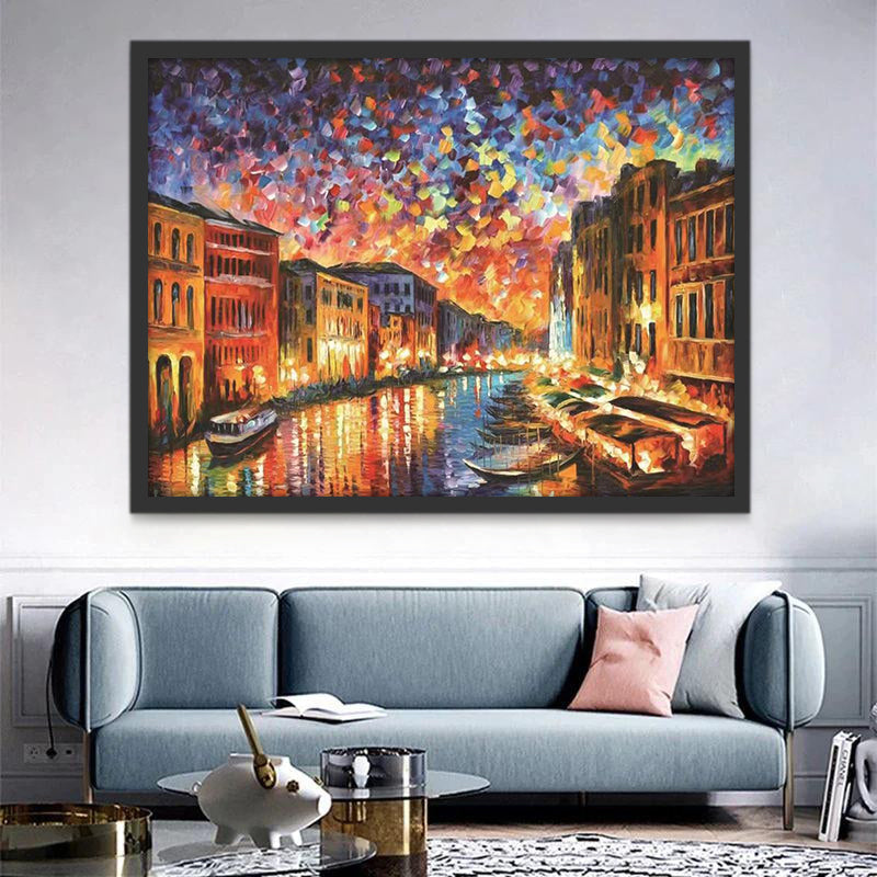 Paisaje Nocturno de Ciudad con Canal Pintar por Números