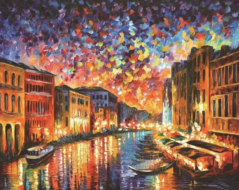 Paisaje Nocturno de Ciudad con Canal Pintar por Números