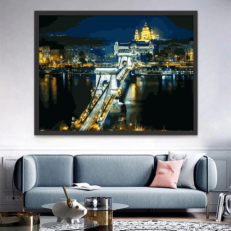 Paisaje Nocturno de Ciudad con Puente Pintar por Números
