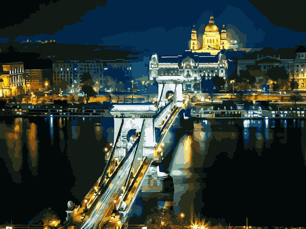 Paisaje Nocturno de Ciudad con Puente Pintar por Números