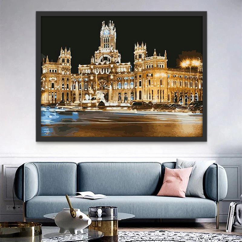 Paisaje Nocturno de Ciudad Iluminada Pintar por Números