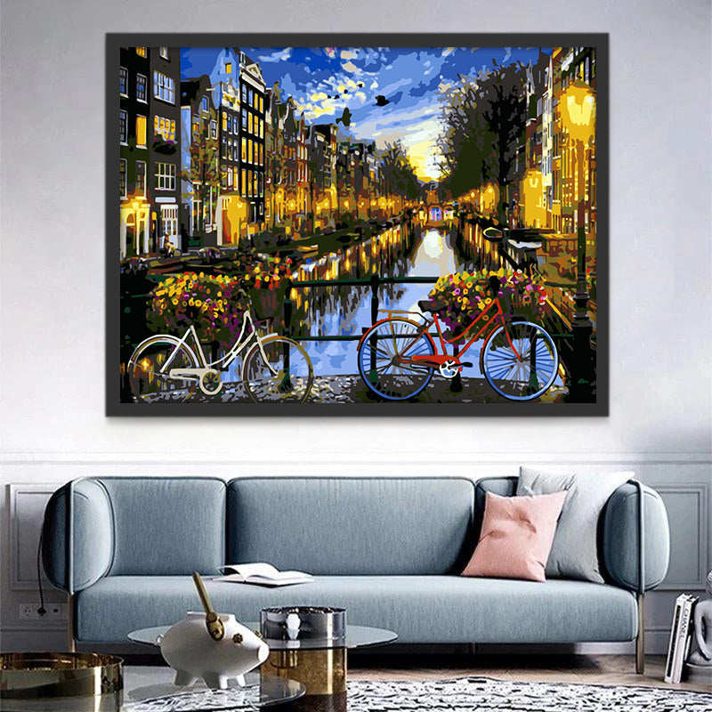Paisaje Nocturno de Ciudad y Puente Pintar por Números