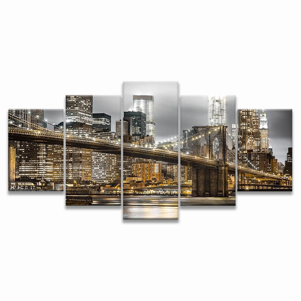 Paisaje Nocturno de Puente Brooklyn 5 Partes Pintar por Números