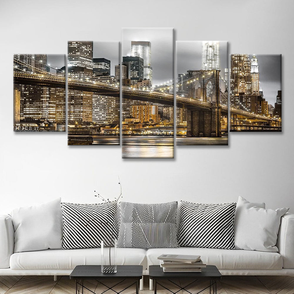 Paisaje Nocturno de Puente Brooklyn 5 Partes Pintar por Números