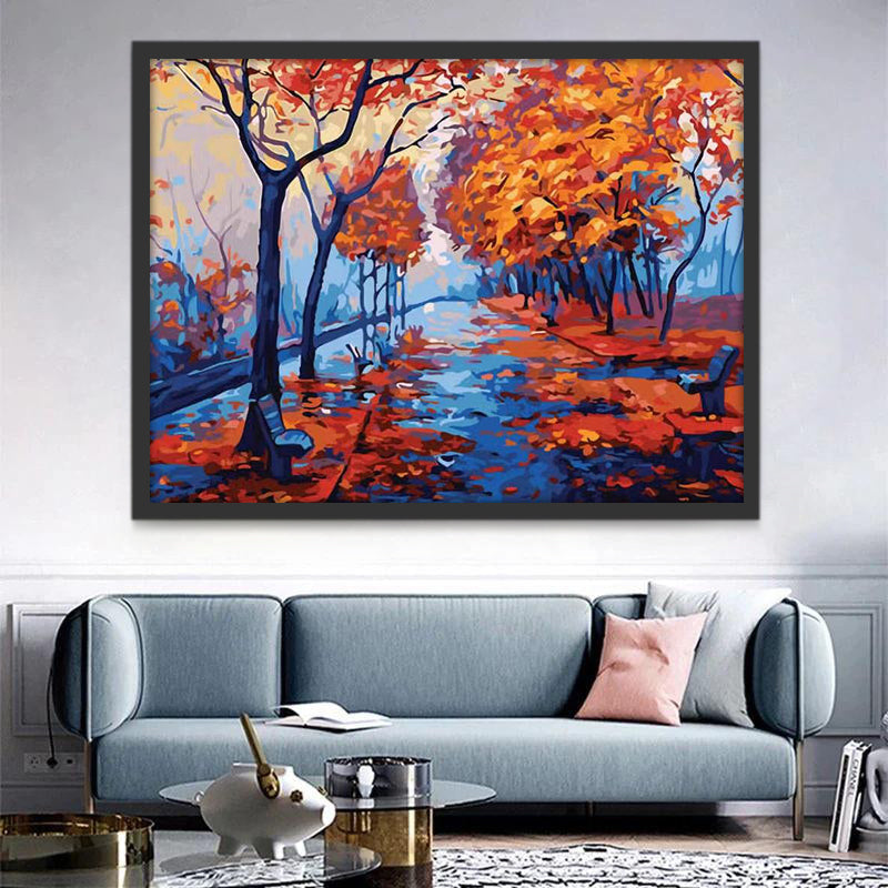 Paisaje Otoñal con Hojas Caídas Pintar por Números
