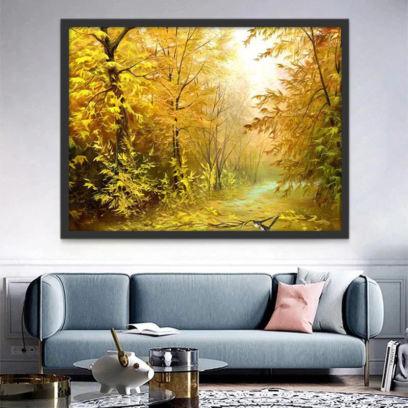 Paisaje Otoñal con Hojas Caídas Pintar por Números
