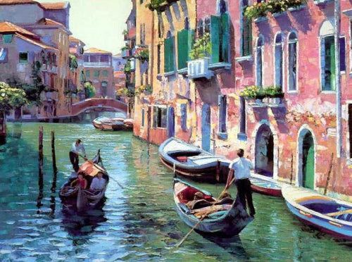 Paisaje Urbano con Canal y Barcos Pintar por Números