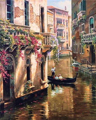 Paisaje Urbano con Canal y Casas Antiguas Pintar por Números
