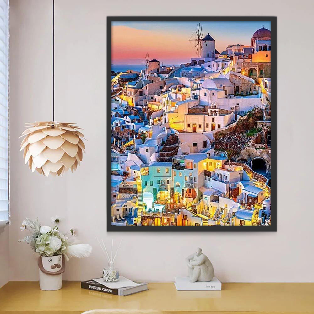 Paisaje Urbano en Santorini al Atardecer Pintar por Números