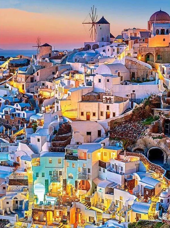 Paisaje Urbano en Santorini al Atardecer Pintar por Números