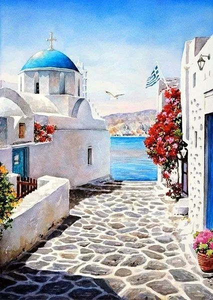 Paisaje Urbano en Santorini Pintar por Números