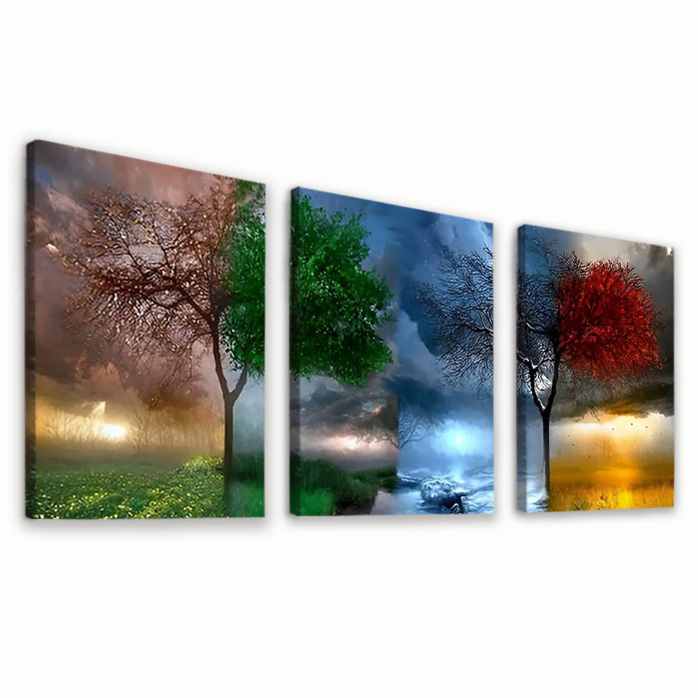Paisaje y Árbol en Cada Estación 3 Partes Pintar por Números