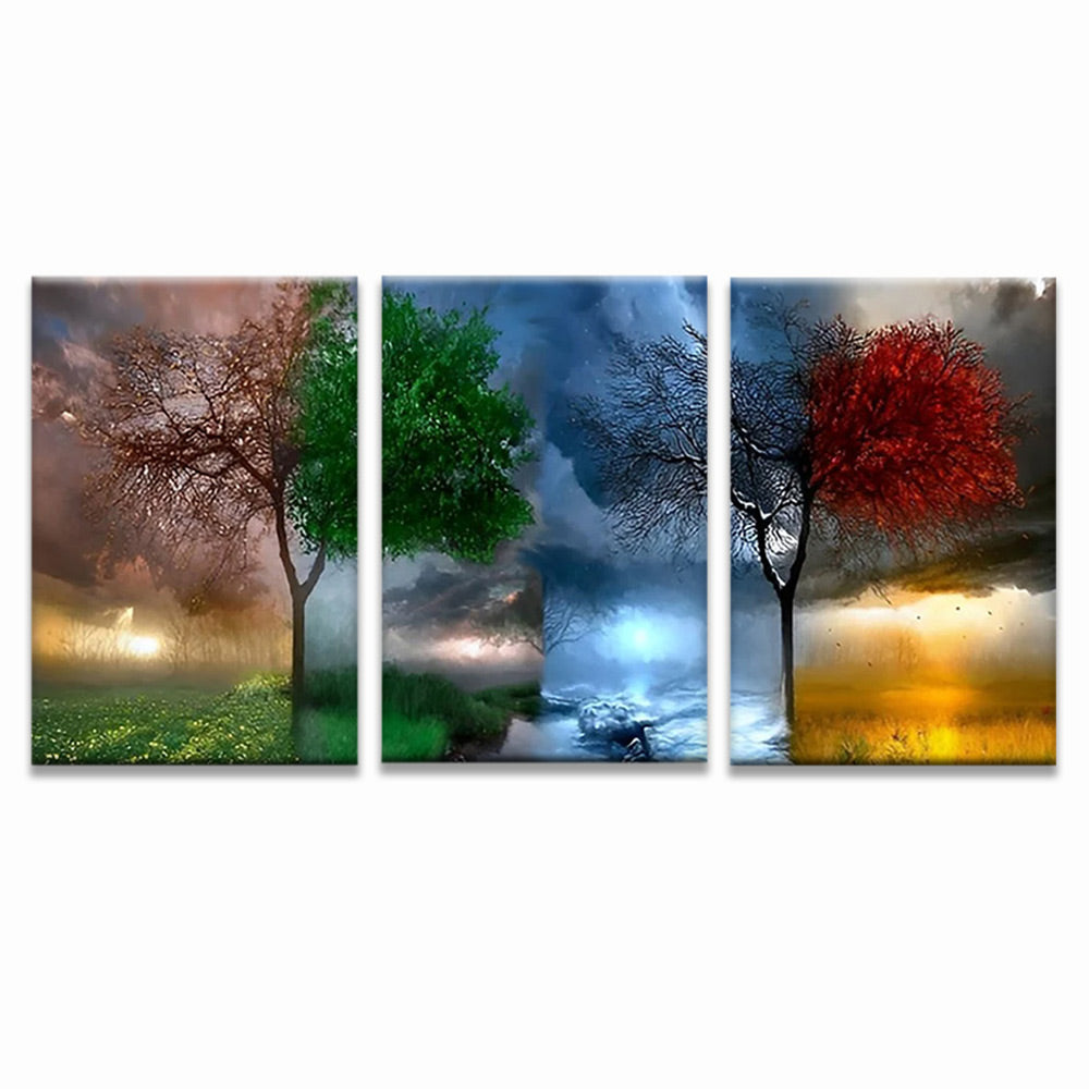 Paisaje y Árbol en Cada Estación 3 Partes Pintar por Números