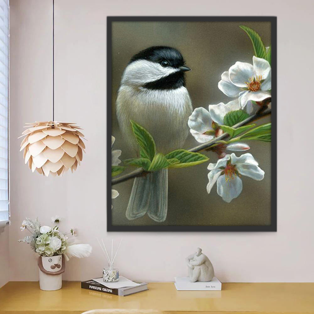 Pajarito con Flores Blancas Pintar por Números