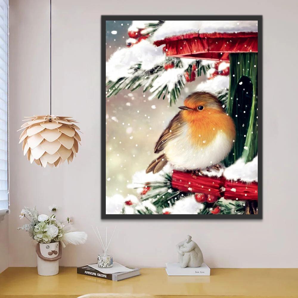 Pajarito en Árbol de Bayas Rojas Pintar por Números