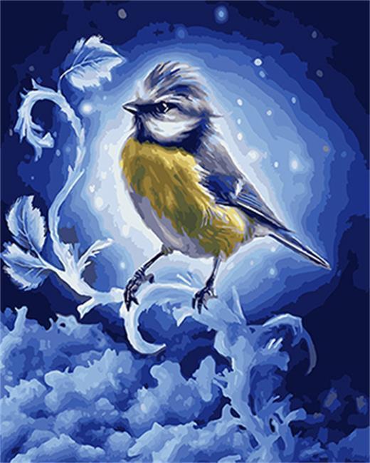 Pajarito en Rama de Hoja de Hielo Pintar por Números