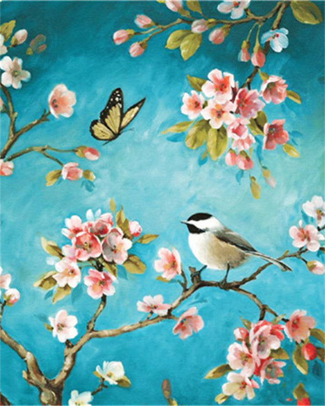 Pajarito y Mariposa en Primavera Pintar por Números