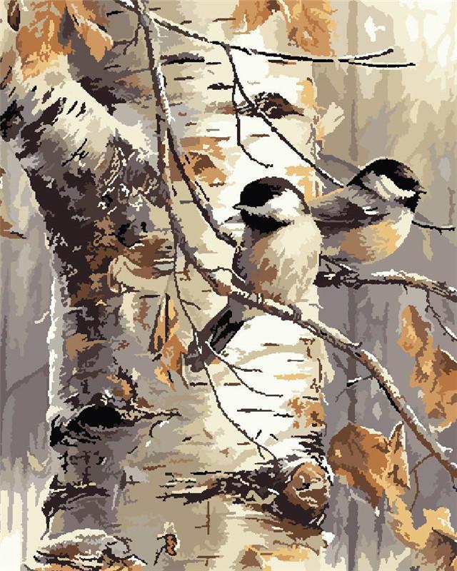 Pajaritos sobre Árbol en Otoño Pintar por Números