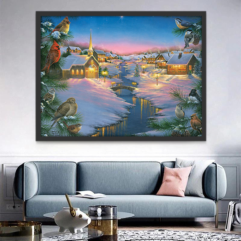 Pajaritos y Casas en Invierno Pintar por Números