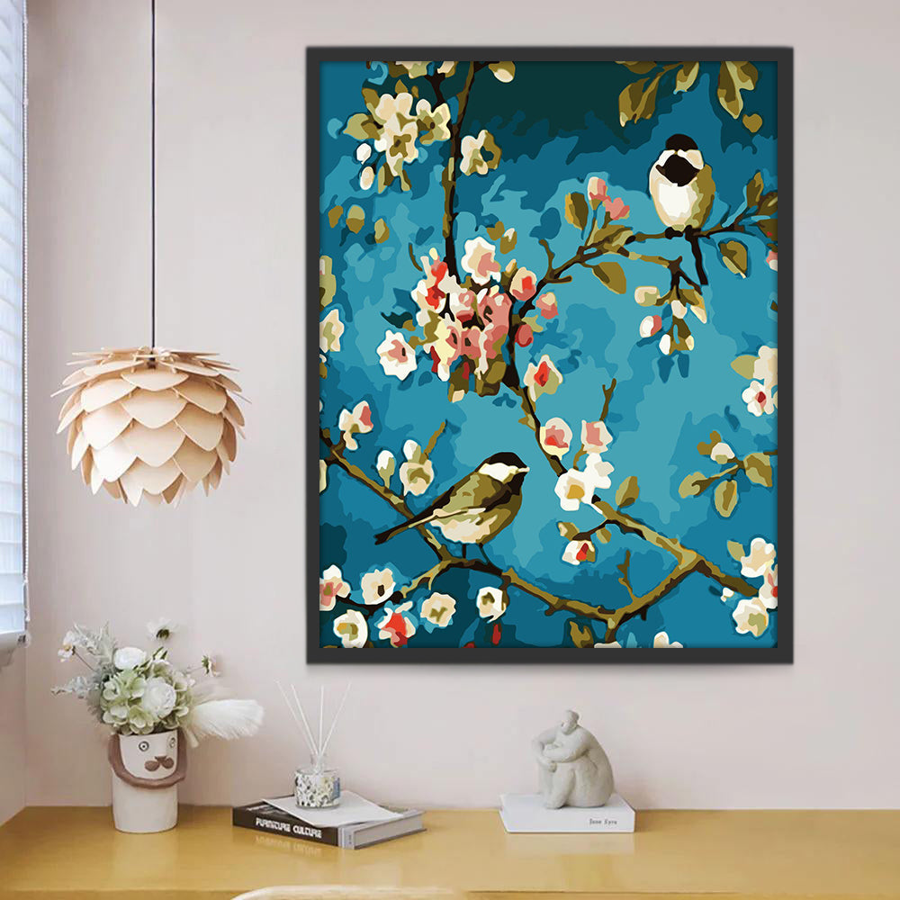 Pajaritos y Flores Blancas Pintar por Números