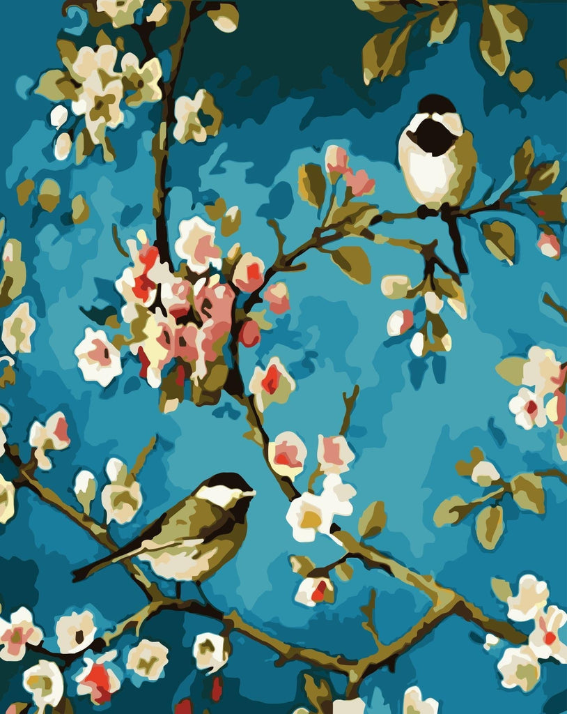 Pajaritos y Flores Blancas Pintar por Números