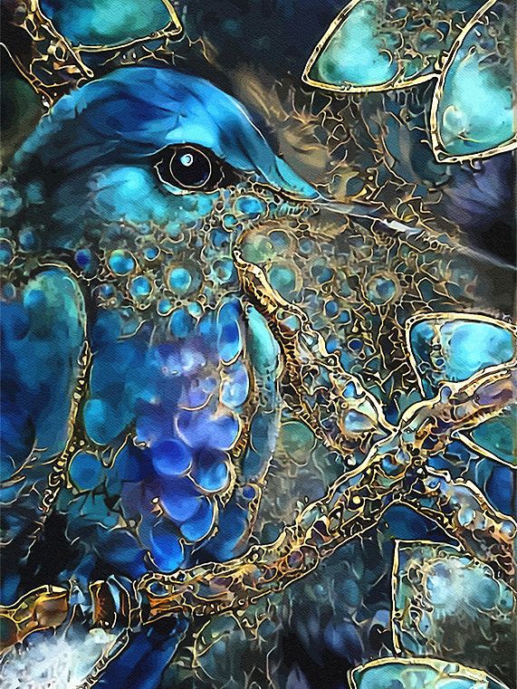 Pájaro Azul sobre Rama Pintar por Números