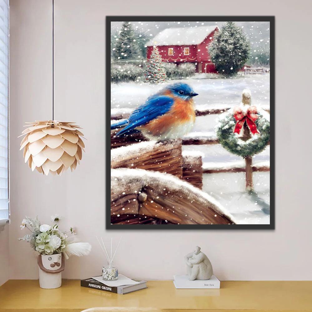 Pájaro Azul y Corona de Navidad Pintar por Números