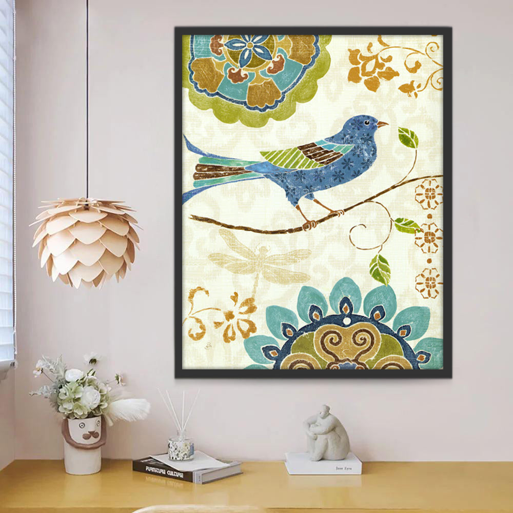 Pájaro Azul y Flores Abstractas Pintar por Números