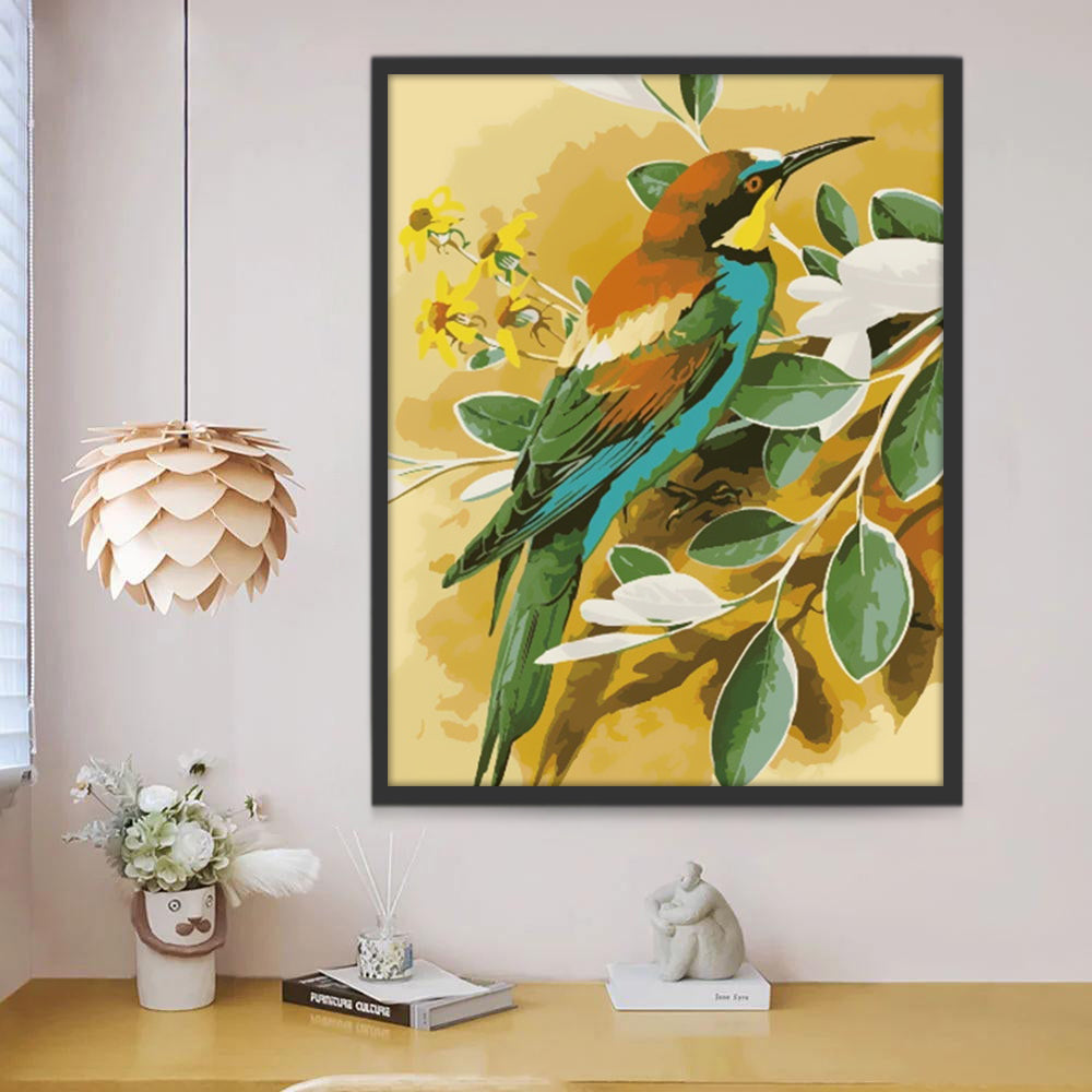Pájaro con Hojas Verdes Pintar por Números