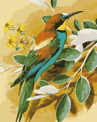 Pájaro con Hojas Verdes Pintar por Números