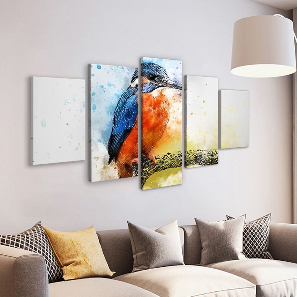 Pájaro Rojo y Azul sobre Rama 5 Partes Pintar por Números