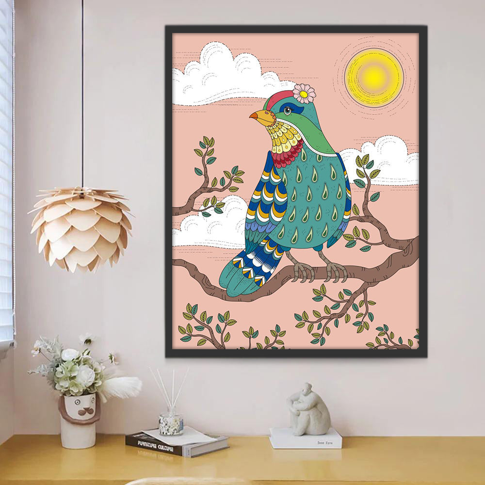 Pájaro Verde sobre Rama de Hojas Pintar por Números