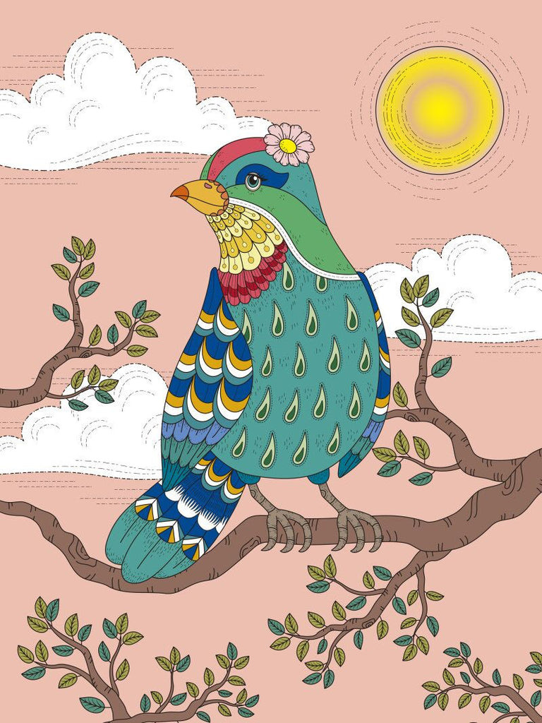 Pájaro Verde sobre Rama de Hojas Pintar por Números