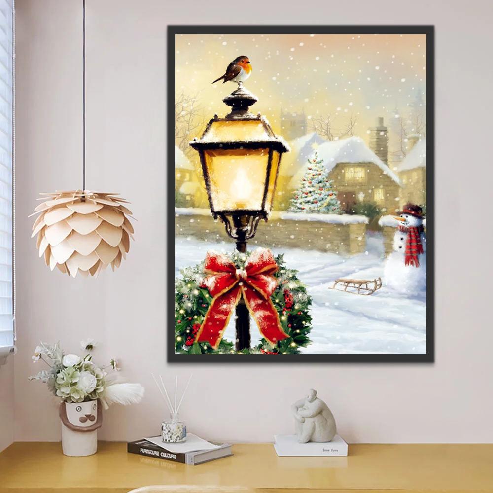 Pájaro y Muñeco de Nieve en Navidad Pintar por Números