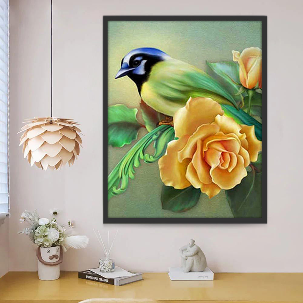 Pájaro y Rosas Amarillas Pintar por Números