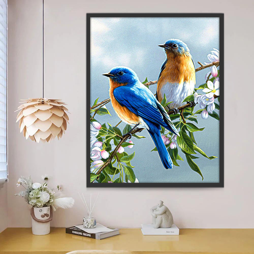 Pájaros Azules y Flores Rosadas Pintar por Números