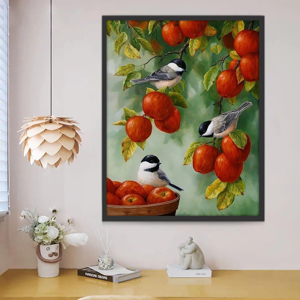 Pájaros con Manzanas Rojas Pintar por Números