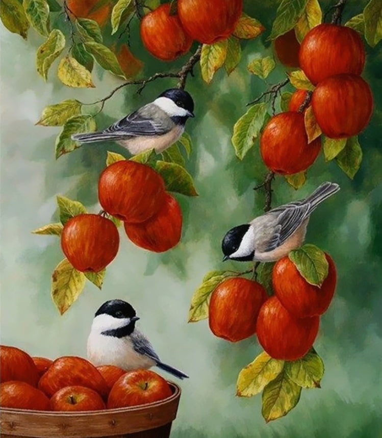 Pájaros con Manzanas Rojas Pintar por Números
