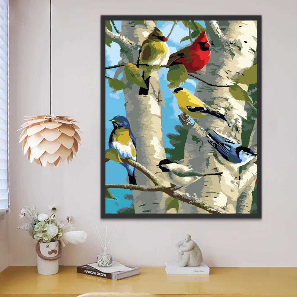 Pájaros de Colores Diversos en Árbol Pintar por Números