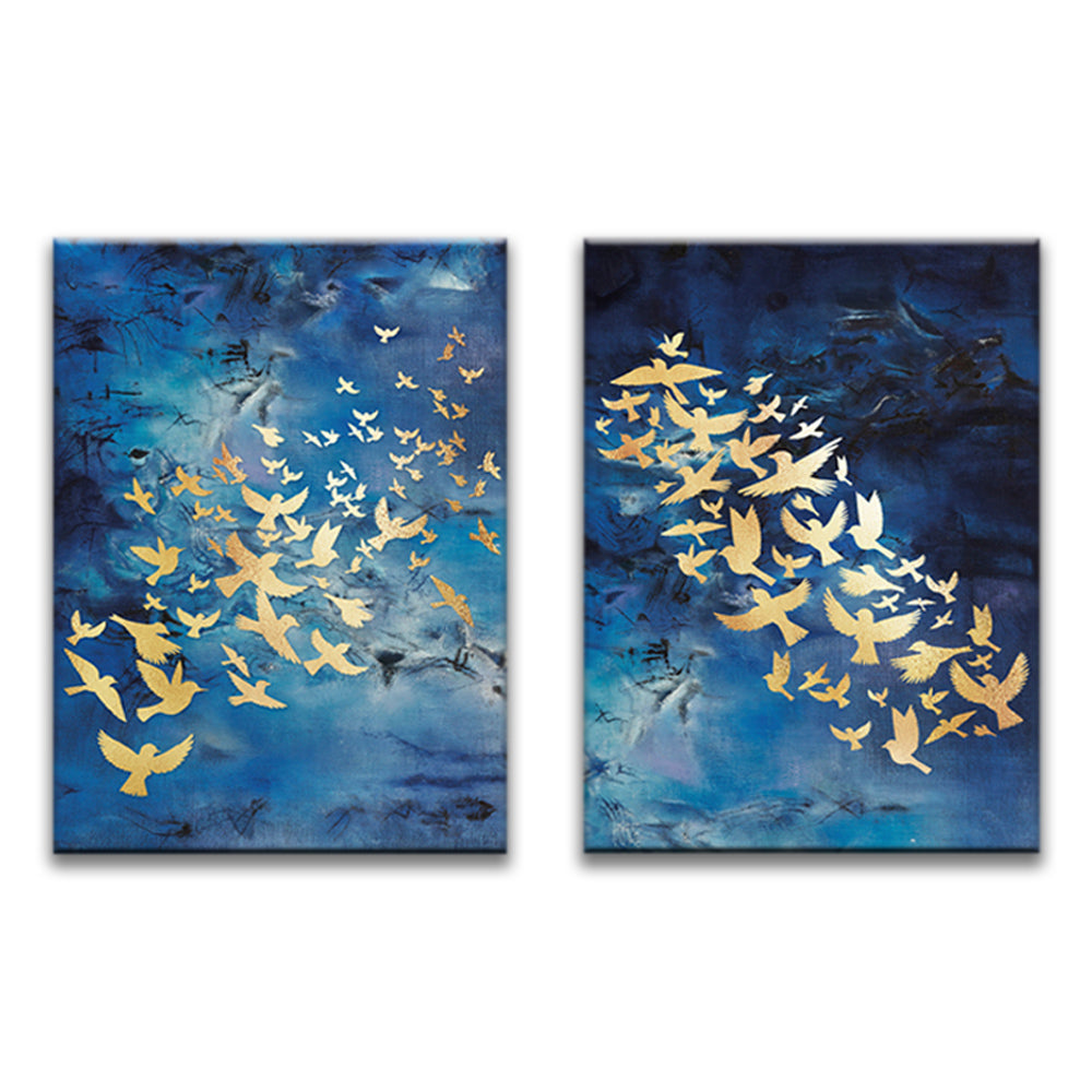 Pájaros Dorados Volando por Cielo Azul 2 Partes Pintar por Números