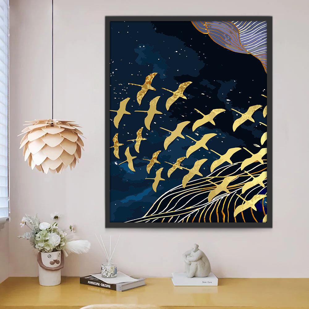 Pájaros Dorados Volando por Noche Pintar por Números