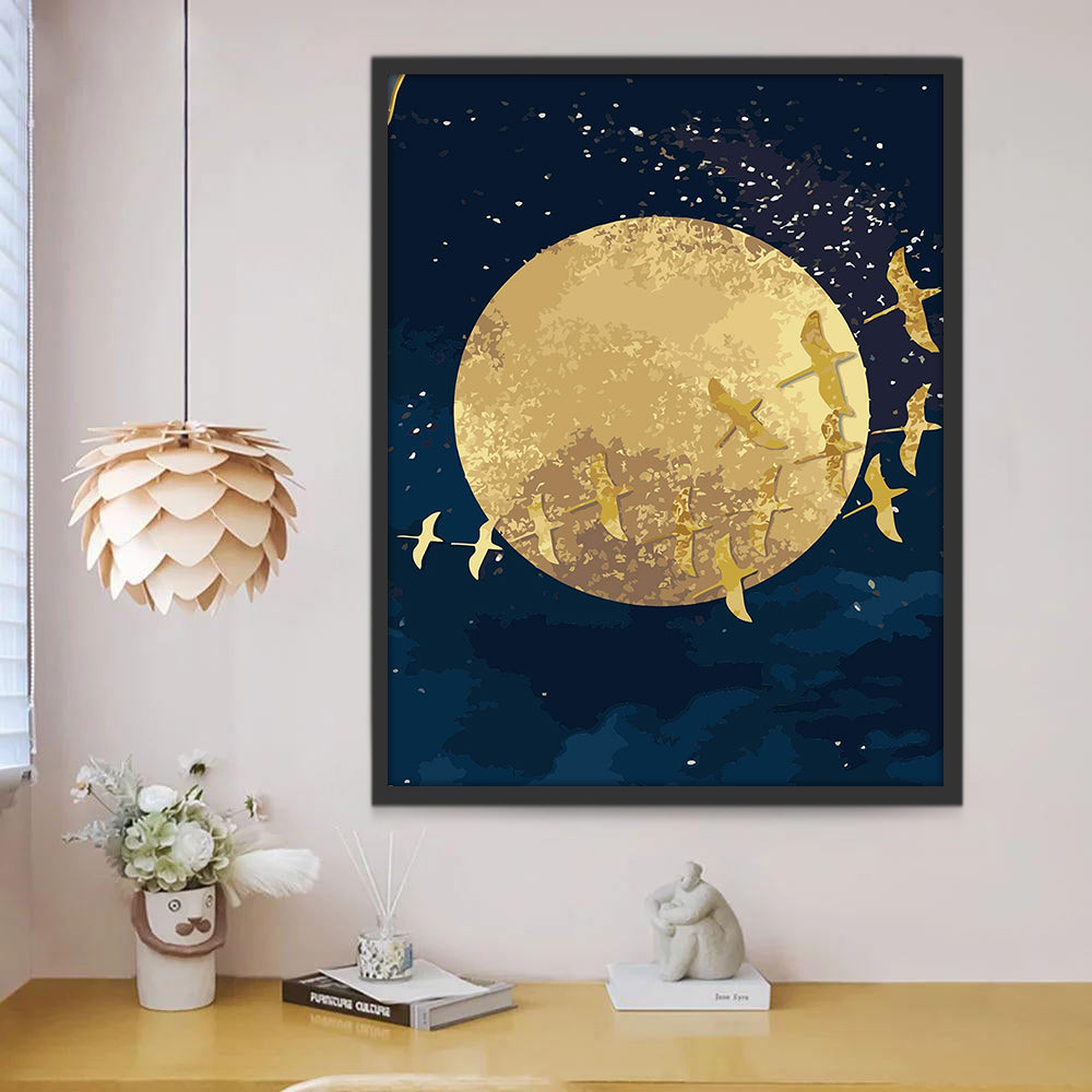 Pájaros Dorados y Luna Dorada Pintar por Números